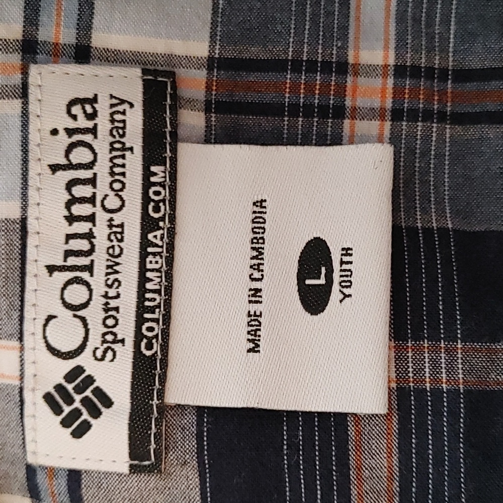Youth Boys Columbia Navy Plaid Long Sleeve Shirt ~ Size L